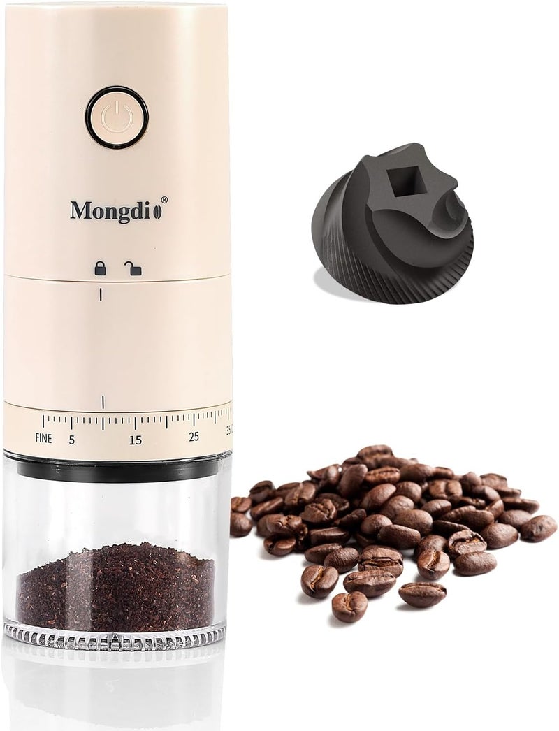 Mongdio Portable Electric Coffee Bean Grinder with 38 Adjustable Settings, Rechargeable Coffee Grinders for Home Use, Coffee Grinder for Travel - White - Image 1